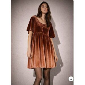 Free People Velvet Mini Dress in Warm Brown